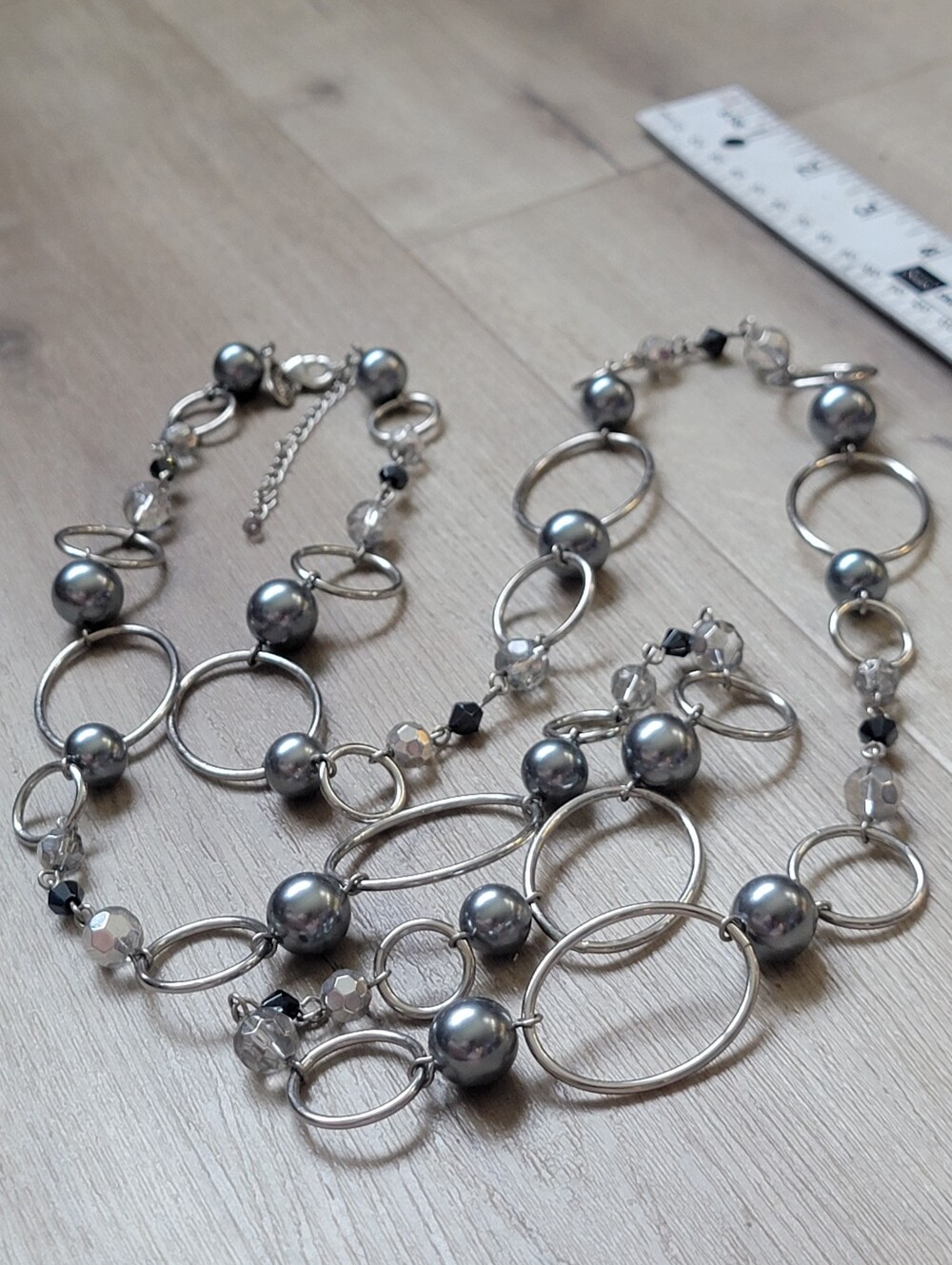 Lia Sophia Retired Alpine Long Silver Tone Gray Pearl Necklace